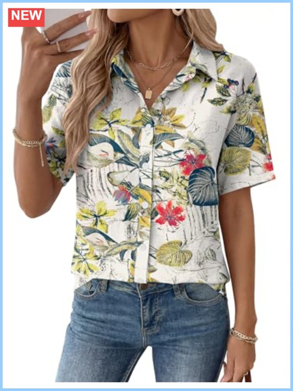 Rapbin Womens Short Sleeve Button Down Shirt V Neck Collared Blouse Work Top